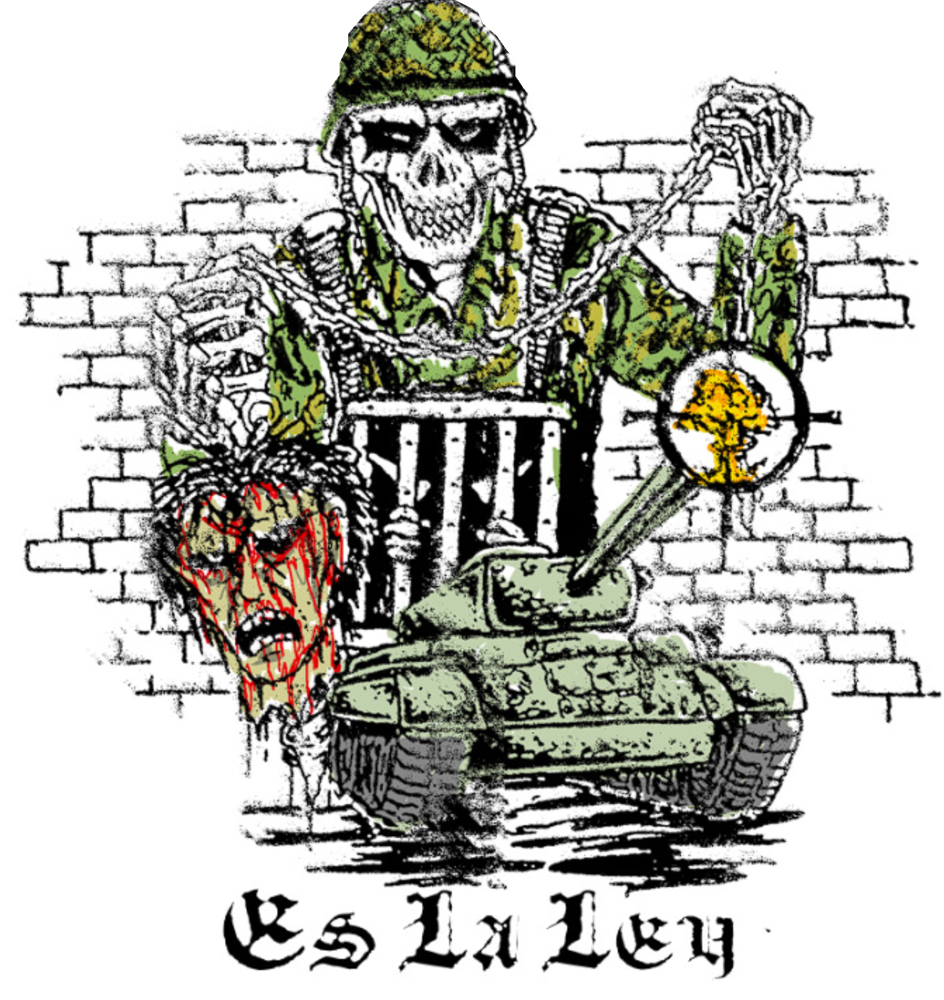 Es La Ley artwork: a skeleton soldier on a tank holding a severed head